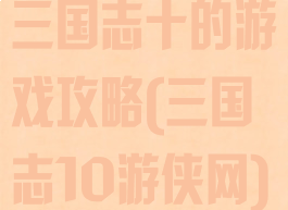 三国志十的游戏攻略(三国志10游侠网)