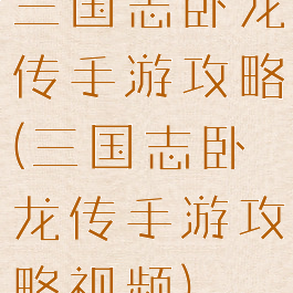 三国志卧龙传手游攻略(三国志卧龙传手游攻略视频)