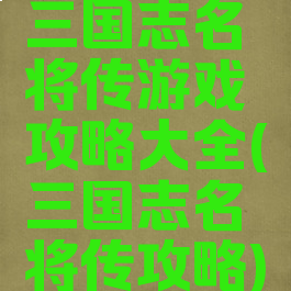 三国志名将传游戏攻略大全(三国志名将传攻略)