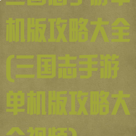 三国志手游单机版攻略大全(三国志手游单机版攻略大全视频)