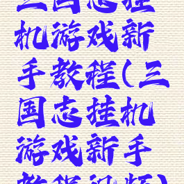 三国志挂机游戏新手教程(三国志挂机游戏新手教程视频)