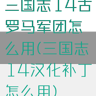 三国志14古罗马军团怎么用(三国志14汉化补丁怎么用)