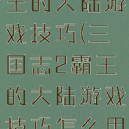 三国志2霸王的大陆游戏技巧(三国志2霸王的大陆游戏技巧怎么用)