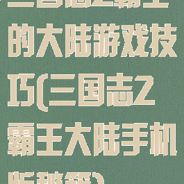 三国志2霸王的大陆游戏技巧(三国志2霸王大陆手机版秘籍)