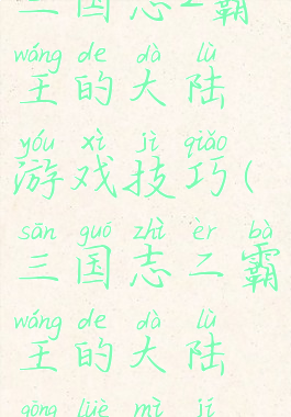 三国志2霸王的大陆游戏技巧(三国志二霸王的大陆攻略秘籍)
