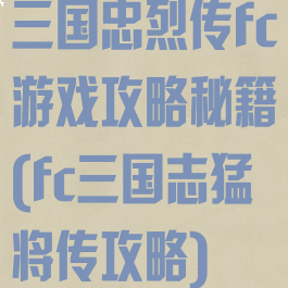 三国忠烈传fc游戏攻略秘籍(fc三国志猛将传攻略)