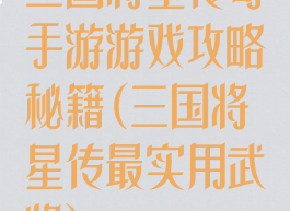 三国将星传奇手游游戏攻略秘籍(三国将星传最实用武将)