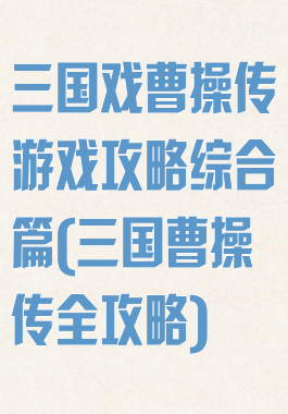 三国戏曹操传游戏攻略综合篇(三国曹操传全攻略)