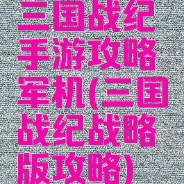三国战纪手游攻略军机(三国战纪战略版攻略)