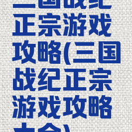 三国战纪正宗游戏攻略(三国战纪正宗游戏攻略大全)