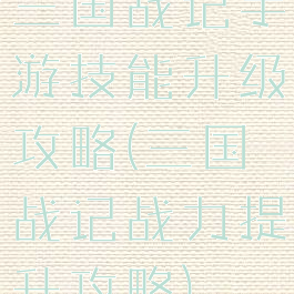 三国战记手游技能升级攻略(三国战记战力提升攻略)