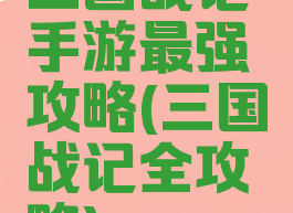 三国战记手游最强攻略(三国战记全攻略)