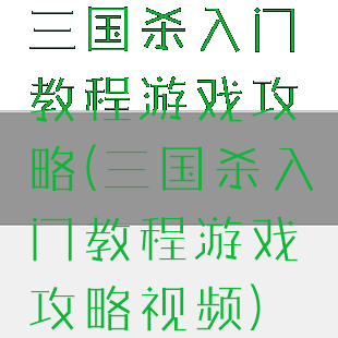 三国杀入门教程游戏攻略(三国杀入门教程游戏攻略视频)