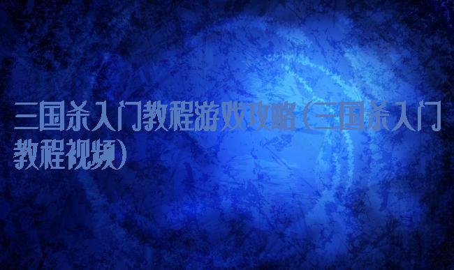 三国杀入门教程游戏攻略(三国杀入门教程视频)