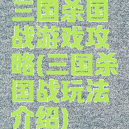 三国杀国战游戏攻略(三国杀国战玩法介绍)