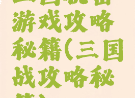 三国机密游戏攻略秘籍(三国战攻略秘籍)