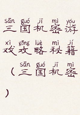 三国机密游戏攻略秘籍(三国机密)