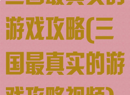 三国最真实的游戏攻略(三国最真实的游戏攻略视频)