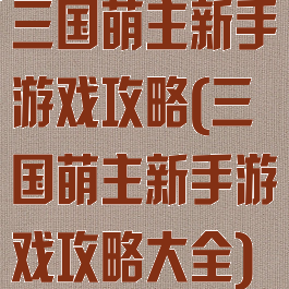 三国萌主新手游戏攻略(三国萌主新手游戏攻略大全)