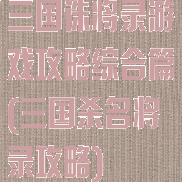 三国诛将录游戏攻略综合篇(三国杀名将录攻略)