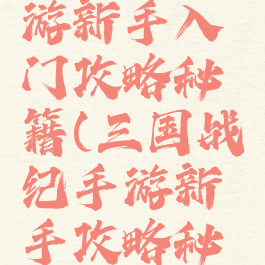 三国计手游新手入门攻略秘籍(三国战纪手游新手攻略秘籍)