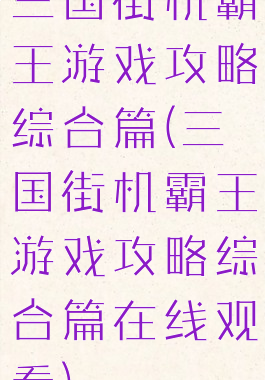 三国街机霸王游戏攻略综合篇(三国街机霸王游戏攻略综合篇在线观看)