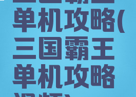 三国霸王单机攻略(三国霸王单机攻略视频)