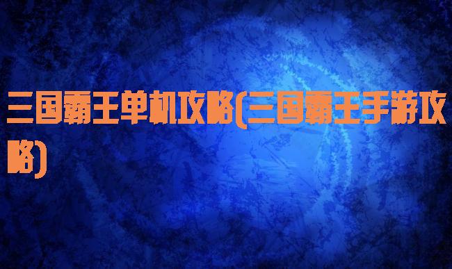 三国霸王单机攻略(三国霸王手游攻略)