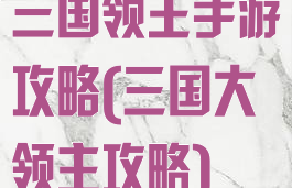 三国领主手游攻略(三国大领主攻略)