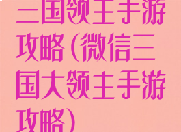 三国领主手游攻略(微信三国大领主手游攻略)
