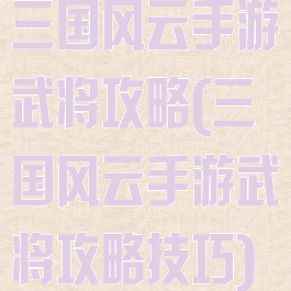 三国风云手游武将攻略(三国风云手游武将攻略技巧)
