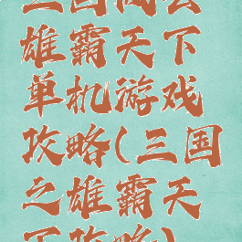 三国风云雄霸天下单机游戏攻略(三国之雄霸天下攻略)