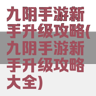 九阴手游新手升级攻略(九阴手游新手升级攻略大全)