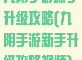 九阴手游新手升级攻略(九阴手游新手升级攻略视频)