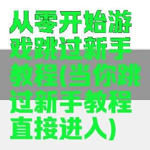 从零开始游戏跳过新手教程(当你跳过新手教程直接进入)