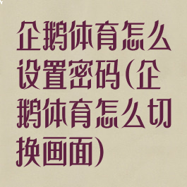 企鹅体育怎么设置密码(企鹅体育怎么切换画面)