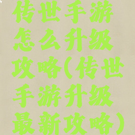 传世手游怎么升级攻略(传世手游升级最新攻略)
