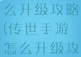 传世手游怎么升级攻略(传世手游怎么升级攻略大全)