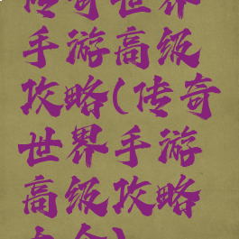 传奇世界手游高级攻略(传奇世界手游高级攻略大全)