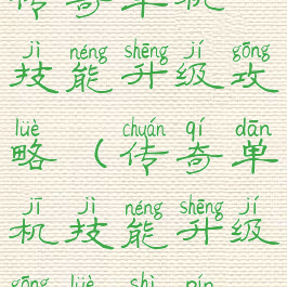 传奇单机技能升级攻略(传奇单机技能升级攻略视频)