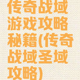 传奇战域游戏攻略秘籍(传奇战域圣域攻略)