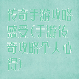 传奇手游攻略感受(手游传奇攻略个人心得)