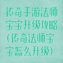 传奇手游法师宝宝升级攻略(传奇法师宝宝怎么升级)