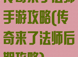 传奇来了法师手游攻略(传奇来了法师后期攻略)