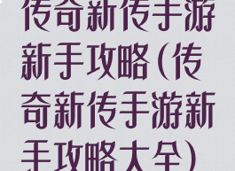 传奇新传手游新手攻略(传奇新传手游新手攻略大全)