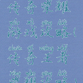 传奇荣耀游戏攻略(传奇王者荣耀攻略)