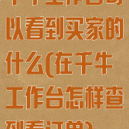 千牛工作台可以看到买家的什么(在千牛工作台怎样查到看订单)