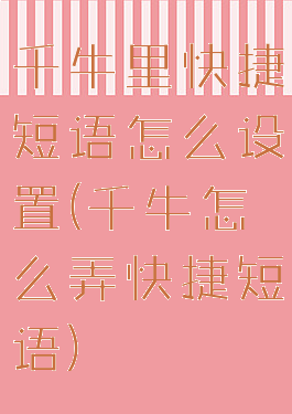 千牛里快捷短语怎么设置(千牛怎么弄快捷短语)