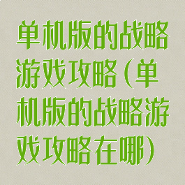 单机版的战略游戏攻略(单机版的战略游戏攻略在哪)