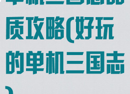 单机三国志品质攻略(好玩的单机三国志)